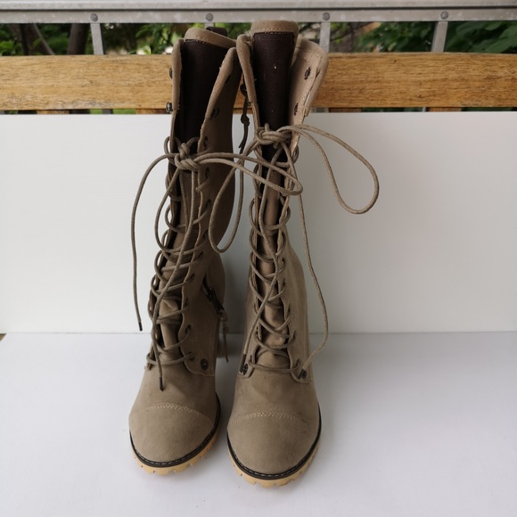 Stylenanda (Korea) suede boots in tan - Picture 2 of 11
